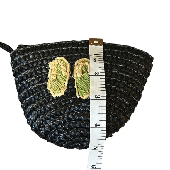 Straw Woven Black Beach Summer Large Tote with Flip Flops design + small bag - Picture 12 of 15